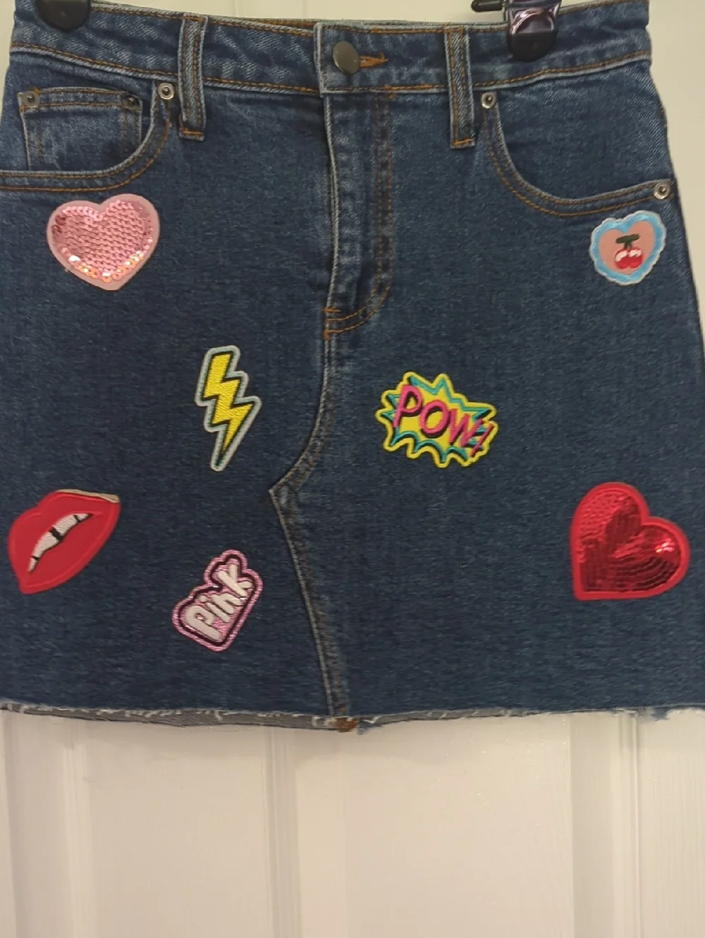 NWT GB Girls Denim Patchwork Mini Skirt - Blue Size 10